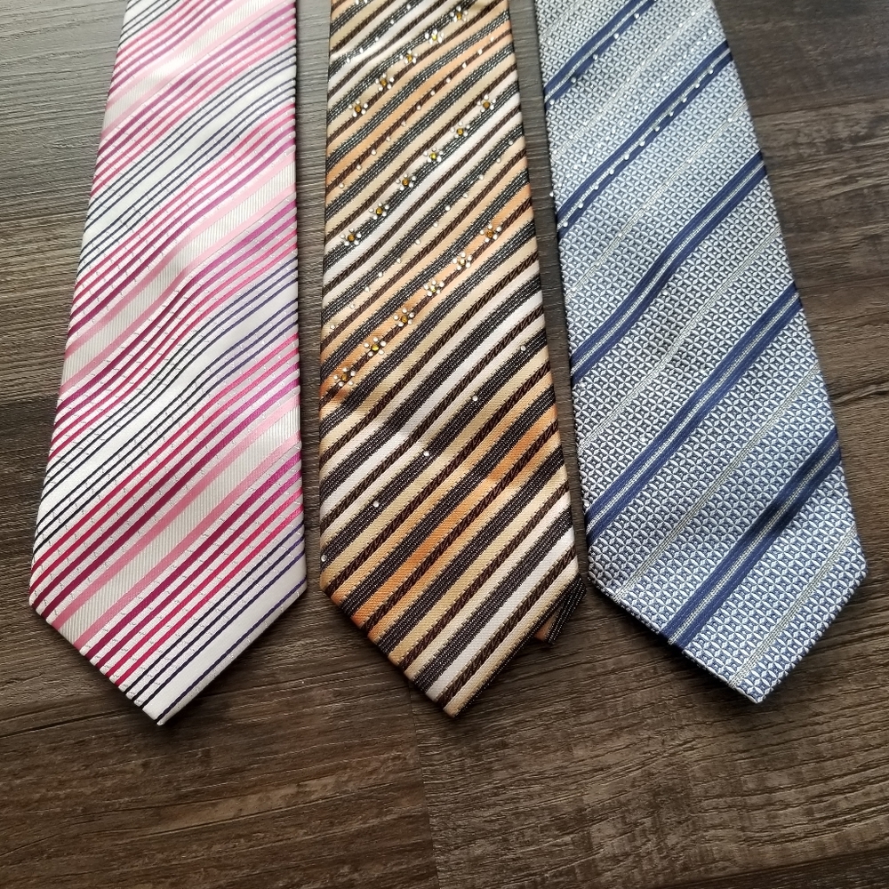 Elegant Striped Ties Set - Pink, Orange, and Blue